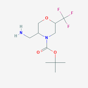 molecular formula C11H19F3N2O3 B13496539 tert-butyl 5-(aminomethyl)-2-(trifluoromethyl)morpholine-4-carboxylate, Mixture of diastereomers 