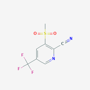 molecular formula C8H5F3N2O2S B13497035 3-Methanesulfonyl-5-(trifluoromethyl)pyridine-2-carbonitrile 