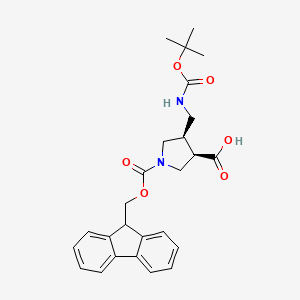 molecular formula C26H30N2O6 B13498249 rac-(3R,4R)-4-({[(tert-butoxy)carbonyl]amino}methyl)-1-{[(9H-fluoren-9-yl)methoxy]carbonyl}pyrrolidine-3-carboxylic acid, cis 