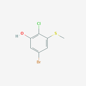 molecular formula C7H6BrClOS B13498424 5-Bromo-2-chloro-3-(methylsulfanyl)phenol 