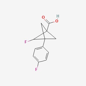 molecular formula C12H10F2O2 B13498497 2-Fluoro-3-(4-fluorophenyl)bicyclo[1.1.1]pentane-1-carboxylic acid 