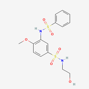 molecular formula C15H18N2O6S2 B13500393 N-(2-Hydroxyethyl)-4-methoxy-3-(phenylsulfonamido)benzenesulfonamide 