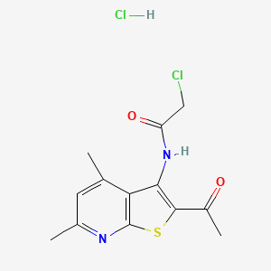 molecular formula C13H14Cl2N2O2S B13500991 N-{2-acetyl-4,6-dimethylthieno[2,3-b]pyridin-3-yl}-2-chloroacetamide hydrochloride 