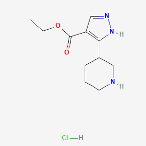 molecular formula C11H18ClN3O2 B13501213 ethyl 3-(piperidin-3-yl)-1H-pyrazole-4-carboxylate hydrochloride 