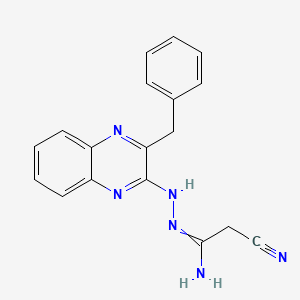 molecular formula C18H16N6 B1350204 N-[(3-benzylquinoxalin-2-yl)amino]-2-cyanoethanimidamide 