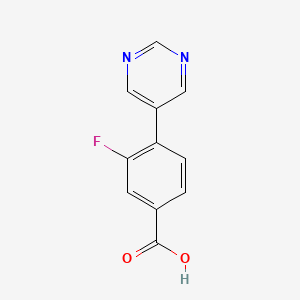 molecular formula C11H7FN2O2 B13503505 3-Fluoro-4-(pyrimidin-5-yl)benzoic acid 
