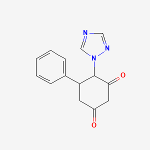 molecular formula C14H13N3O2 B1350439 5-Phenyl-4-(1H-1,2,4-triazol-1-yl)-1,3-cyclohexanedione CAS No. 886361-84-8