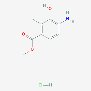 molecular formula C9H12ClNO3 B13504792 Methyl4-amino-3-hydroxy-2-methylbenzoatehydrochloride 