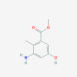 molecular formula C9H11NO3 B13505342 Methyl 3-amino-5-hydroxy-2-methylbenzoate 