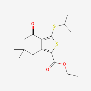 molecular formula C16H22O3S2 B1350647 Ethyl 3-(isopropylthio)-6,6-dimethyl-4-oxo-4,5,6,7-tetrahydrobenzo[c]thiophene-1-carboxylate CAS No. 175202-44-5