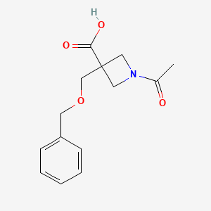 molecular formula C14H17NO4 B13506819 1-Acetyl-3-((benzyloxy)methyl)azetidine-3-carboxylic acid 
