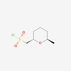 molecular formula C7H13ClO3S B13506889 rac-[(2R,6S)-6-methyloxan-2-yl]methanesulfonylchloride 