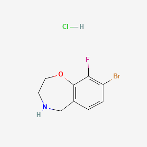 molecular formula C9H10BrClFNO B13508032 8-Bromo-9-fluoro-2,3,4,5-tetrahydro-1,4-benzoxazepine hydrochloride 