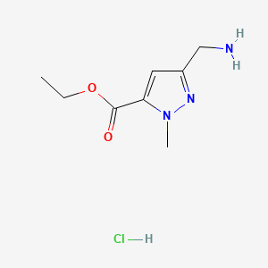 molecular formula C8H14ClN3O2 B13508231 ethyl3-(aminomethyl)-1-methyl-1H-pyrazole-5-carboxylatehydrochloride 