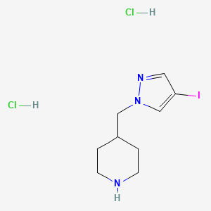 molecular formula C9H16Cl2IN3 B13508475 4-[(4-iodo-1H-pyrazol-1-yl)methyl]piperidine dihydrochloride 