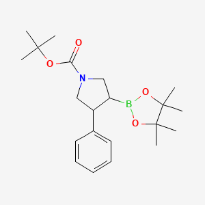 molecular formula C21H32BNO4 B13510334 Tert-butyl 3-phenyl-4-(4,4,5,5-tetramethyl-1,3,2-dioxaborolan-2-yl)pyrrolidine-1-carboxylate 