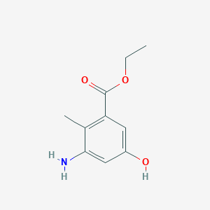 molecular formula C10H13NO3 B13510800 Ethyl 3-amino-5-hydroxy-2-methylbenzoate 