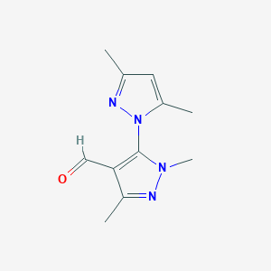 molecular formula C11H14N4O B13511044 2',3,5,5'-Tetramethyl-2'h-[1,3'-bipyrazole]-4'-carbaldehyde 