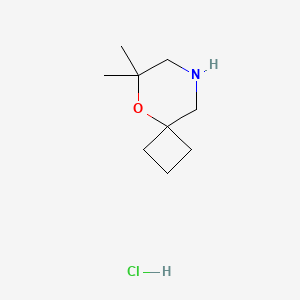 molecular formula C9H18ClNO B13511201 6,6-Dimethyl-5-oxa-8-azaspiro[3.5]nonanehydrochloride 