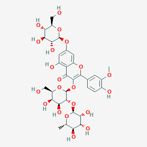 molecular formula C34H42O21 B135124 Isorhamnetin 3-O-alpha-rhamnopyranosyl(1-2)-beta-galactopyranoside-7-O-beta-glucopyranoside CAS No. 128988-18-1