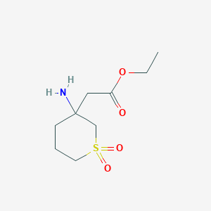 molecular formula C9H17NO4S B13512567 Ethyl 2-(3-amino-1,1-dioxo-1lambda6-thian-3-yl)acetate 
