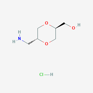 molecular formula C6H14ClNO3 B13513091 rac-[(2R,5S)-5-(aminomethyl)-1,4-dioxan-2-yl]methanol hydrochloride 
