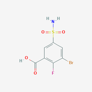 molecular formula C7H5BrFNO4S B13513181 3-Bromo-2-fluoro-5-sulfamoylbenzoic acid 