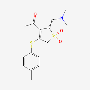molecular formula C16H19NO3S2 B1351926 3-acetyl-2-[(E)-(dimethylamino)methylidene]-4-[(4-methylphenyl)sulfanyl]-2,5-dihydro-1H-1lambda~6~-thiophene-1,1-dione 