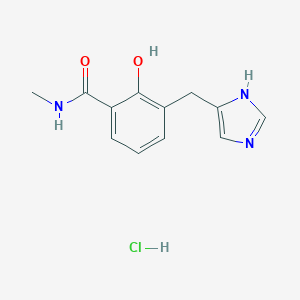 molecular formula C12H14ClN3O2 B135208 Benzamide, 2-hydroxy-3-(1H-imidazol-4-ylmethyl)-N-methyl-, monohydrochloride CAS No. 127170-74-5