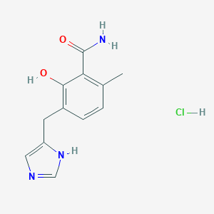 molecular formula C12H14ClN3O2 B135209 Benzamide, 2-hydroxy-3-(1H-imidazol-4-ylmethyl)-6-methyl-, monohydrochloride CAS No. 127170-87-0