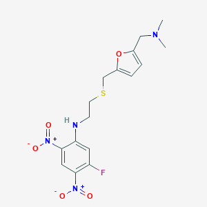 molecular formula C16H19FN4O5S B135219 N-(2-(((5-((Dimethylamino)methyl)-2-furanyl)methyl)thio)ethyl)-2,4-dinitro-5-fluoroaniline CAS No. 142744-14-7