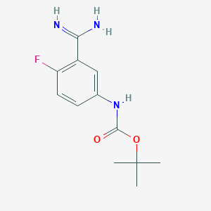molecular formula C12H16FN3O2 B13523173 Tert-butyl (3-carbamimidoyl-4-fluorophenyl)carbamate 