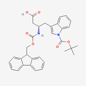 molecular formula C32H32N2O6 B1352718 (S)-3-((((9H-Fluoren-9-yl)methoxy)carbonyl)amino)-4-(1-(tert-butoxycarbonyl)-1H-indol-3-yl)butanoic acid CAS No. 357271-55-7