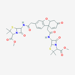 molecular formula C34H38N4O10S2 B135272 Methyl 6-[[2-[9a-[2-[(2-methoxycarbonyl-3,3-dimethyl-7-oxo-4-thia-1-azabicyclo[3.2.0]heptan-6-yl)amino]-2-oxoethyl]-7-oxo-5a,6-dihydrodibenzofuran-3-yl]acetyl]amino]-3,3-dimethyl-7-oxo-4-thia-1-azabicyclo[3.2.0]heptane-2-carboxylate CAS No. 148091-75-2