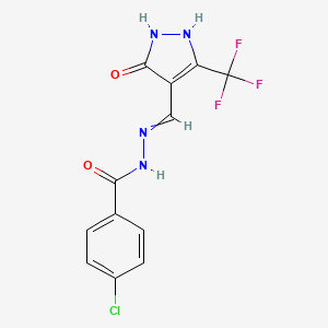 molecular formula C12H8ClF3N4O2 B1352803 4-chloro-N'-{[5-oxo-3-(trifluoromethyl)-4,5-dihydro-1H-pyrazol-4-ylidene]methyl}benzohydrazide 