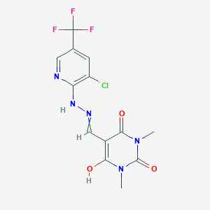 molecular formula C13H11ClF3N5O3 B1353126 5-({2-[3-chloro-5-(trifluoromethyl)-2-pyridinyl]hydrazino}methylene)-1,3-dimethyl-2,4,6(1H,3H,5H)-pyrimidinetrione 