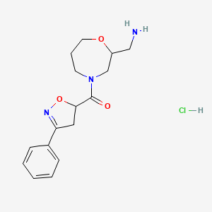 molecular formula C16H22ClN3O3 B13532537 (2-(Aminomethyl)-1,4-oxazepan-4-yl)(3-phenyl-4,5-dihydroisoxazol-5-yl)methanone hydrochloride 