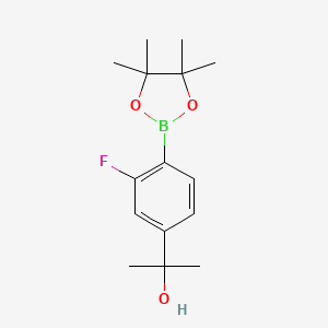 molecular formula C15H22BFO3 B13537056 2-[3-Fluoro-4-(tetramethyl-1,3,2-dioxaborolan-2-yl)phenyl]propan-2-ol 