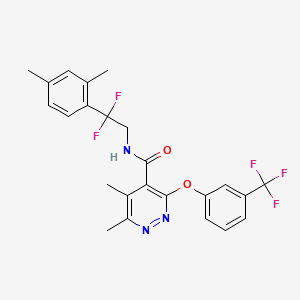 molecular formula C24H22F5N3O2 B13541656 N-[2-(2,4-dimethylphenyl)-2,2-difluoroethyl]-5,6-dimethyl-3-[3-(trifluoromethyl)phenoxy]pyridazine-4-carboxamide CAS No. 2435604-13-8