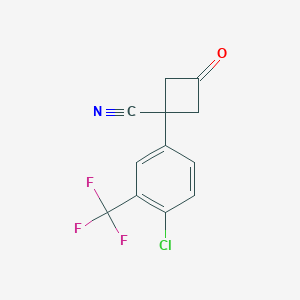 molecular formula C12H7ClF3NO B13543357 1-(4-Chloro-3-(trifluoromethyl)phenyl)-3-oxocyclobutanecarbonitrile 