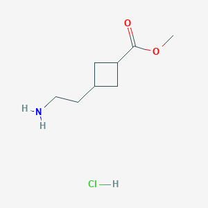 molecular formula C8H16ClNO2 B13544028 Methyl3-(2-aminoethyl)cyclobutanecarboxylatehydrochloride 