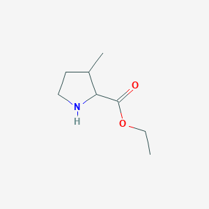 molecular formula C8H15NO2 B13544779 Ethyl 3-methylpyrrolidine-2-carboxylate 