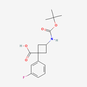 molecular formula C16H20FNO4 B13545729 Rac-(1r,3r)-3-{[(tert-butoxy)carbonyl]amino}-1-(3-fluorophenyl)cyclobutane-1-carboxylicacid 