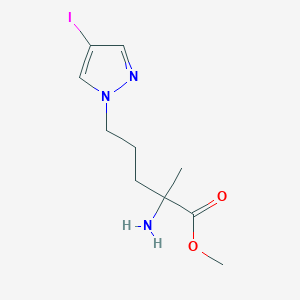 molecular formula C10H16IN3O2 B13546223 Methyl 2-amino-5-(4-iodo-1h-pyrazol-1-yl)-2-methylpentanoate 