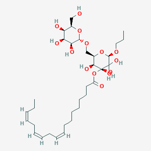 molecular formula C33H56O14 B135464 [(2R,4R,5S,6R)-3,3,4,5-tetrahydroxy-2-propoxy-6-[[(2S,3S,4S,5R,6R)-3,4,5-trihydroxy-6-(hydroxymethyl)oxan-2-yl]oxymethyl]oxan-4-yl] (9Z,12Z,15Z)-octadeca-9,12,15-trienoate CAS No. 145937-22-0