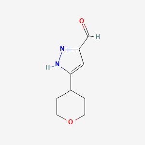 molecular formula C9H12N2O2 B13546560 5-(oxan-4-yl)-1H-pyrazole-3-carbaldehyde 