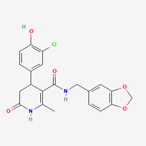 molecular formula C21H19ClN2O5 B13546594 N-[(1,3-dioxaindan-5-yl)methyl]-4-(3-chloro-4-hydroxyphenyl)-2-methyl-6-oxo-1,4,5,6-tetrahydropyridine-3-carboxamide 