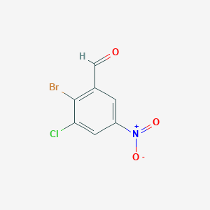 molecular formula C7H3BrClNO3 B13547002 2-Bromo-3-chloro-5-nitrobenzaldehyde 