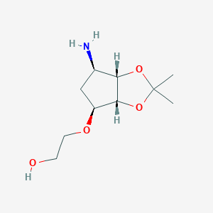 molecular formula C10H19NO4 B135478 2-(((3aR,4S,6R,6aS)-6-Amino-2,2-dimethyltetrahydro-3aH-cyclopenta[d][1,3]dioxol-4-yl)oxy)ethanol CAS No. 274693-55-9