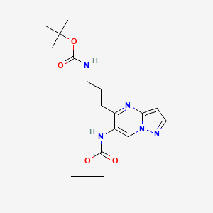 molecular formula C19H29N5O4 B13548425 tert-butyl N-[5-(3-{[(tert-butoxy)carbonyl]amino}propyl)pyrazolo[1,5-a]pyrimidin-6-yl]carbamate 